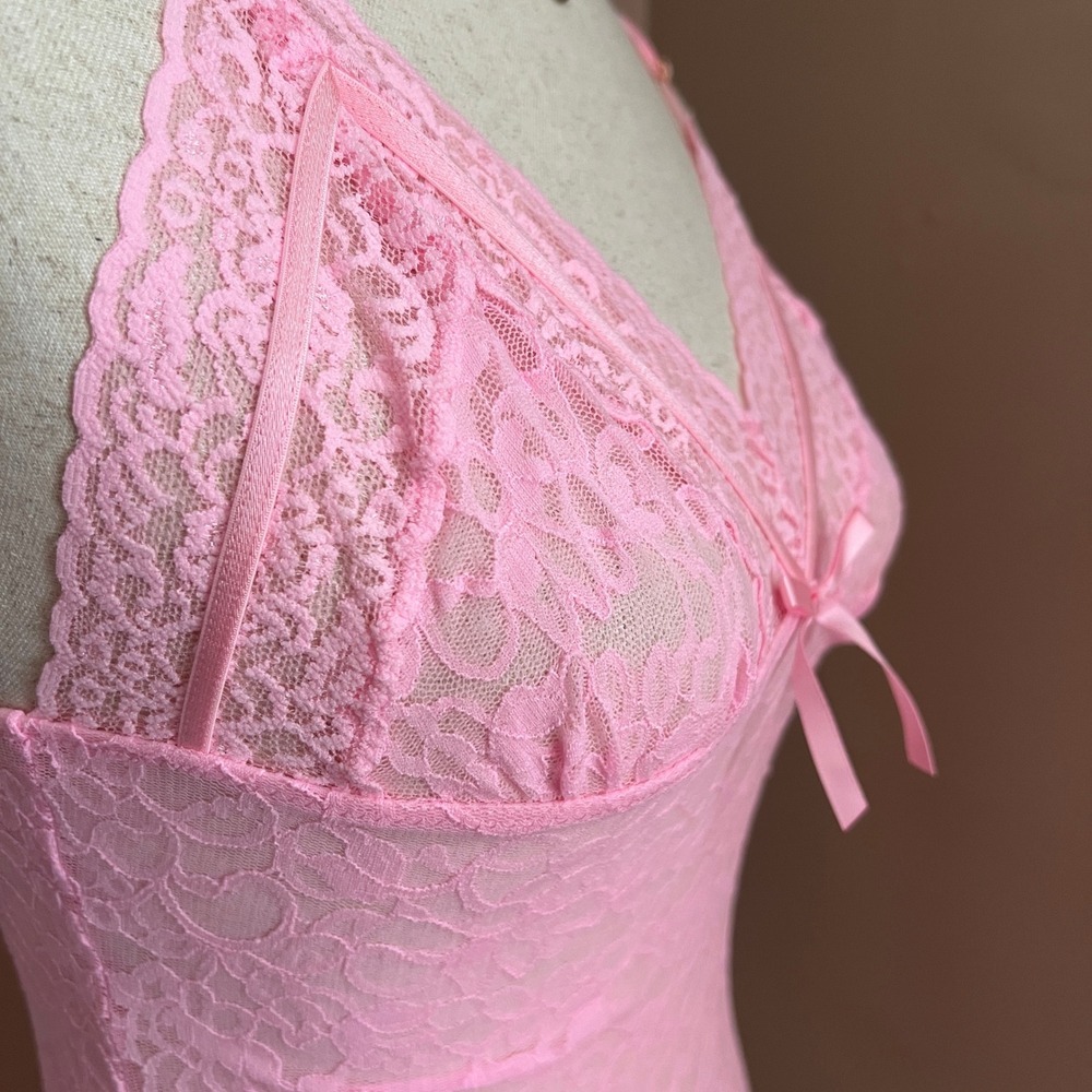 Victoria's Secret Pink Lace Babydoll y2k Coquette Lingerie Slip Dress Dollcore M - Picture 5 of 14
